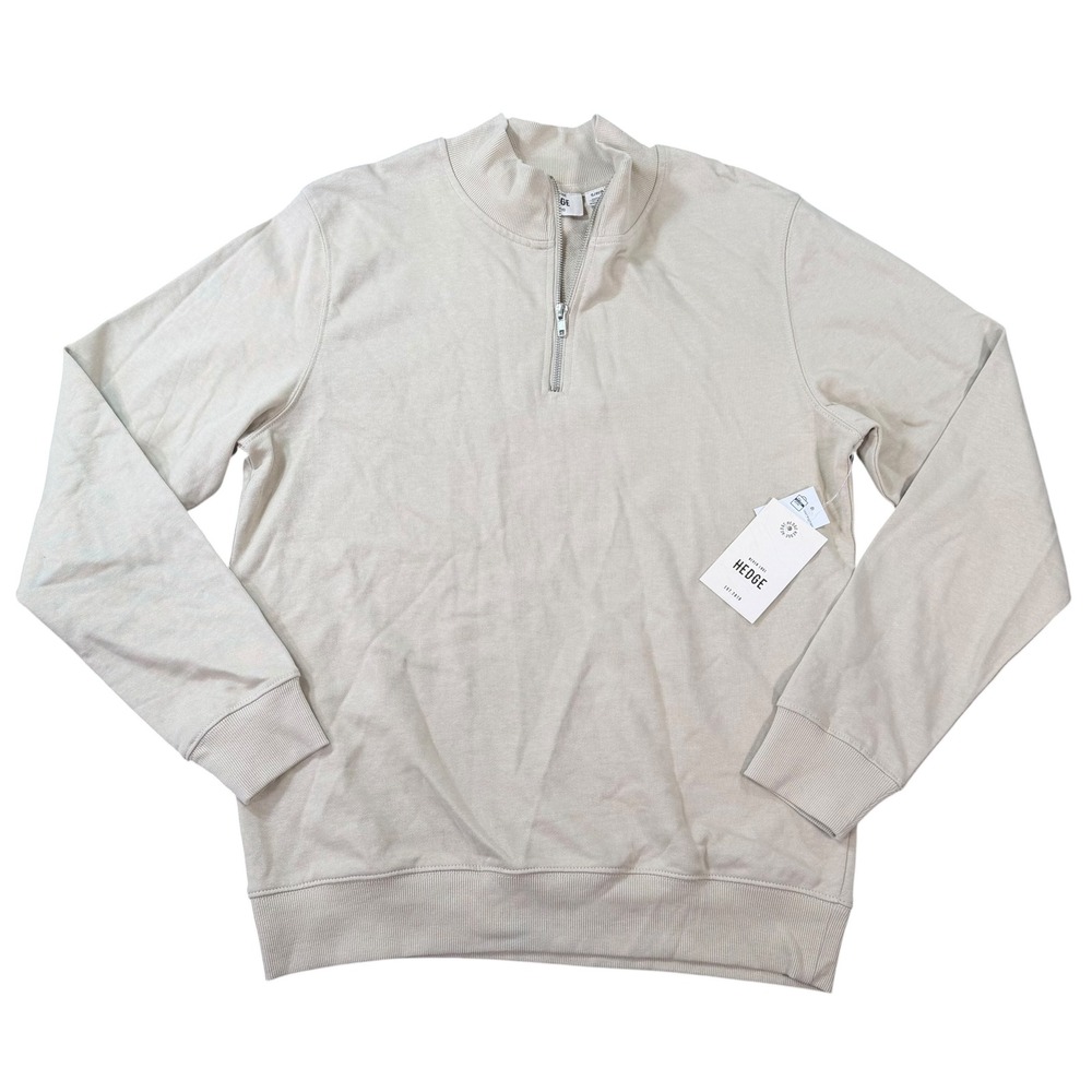 Hedge Mens 1/4 Zip Pullover Beige Long Sleeve Sweatshirt Size S